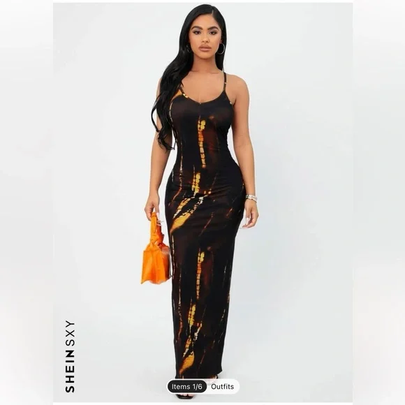 chinese dress ladies SHEIN Modelyn Women's Solid Color Ruffled Flare Sleeve Maxi Elegant Dr |  Dress
